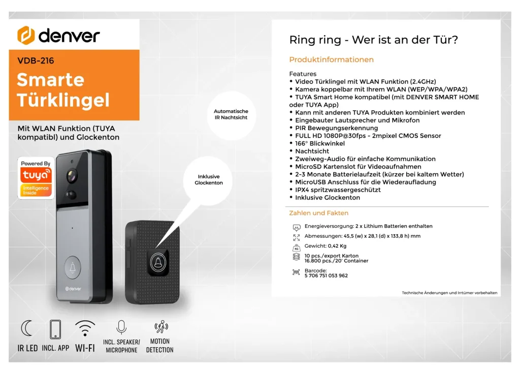 Smart video doorbell with Wi-Fi and chime