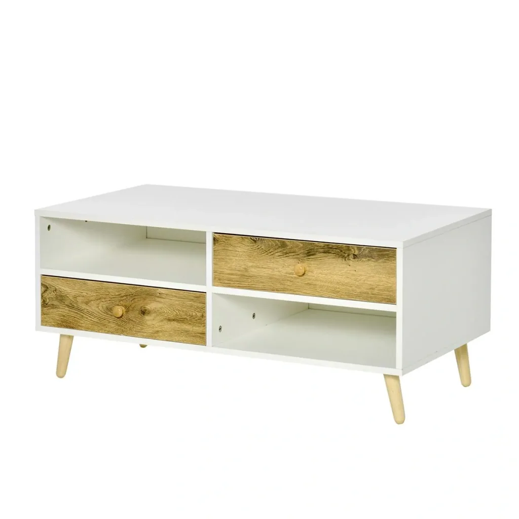 Coffee table living room table with drawer shelves side table coffee table tea table bedside table chipboard white+brown 100