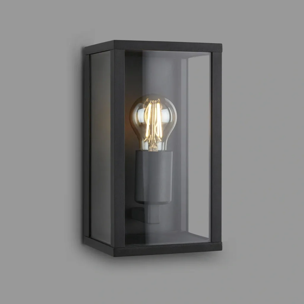 Buitenlamp, 1-lichts, IP44, metaal-glas, zwart, E27 fitting