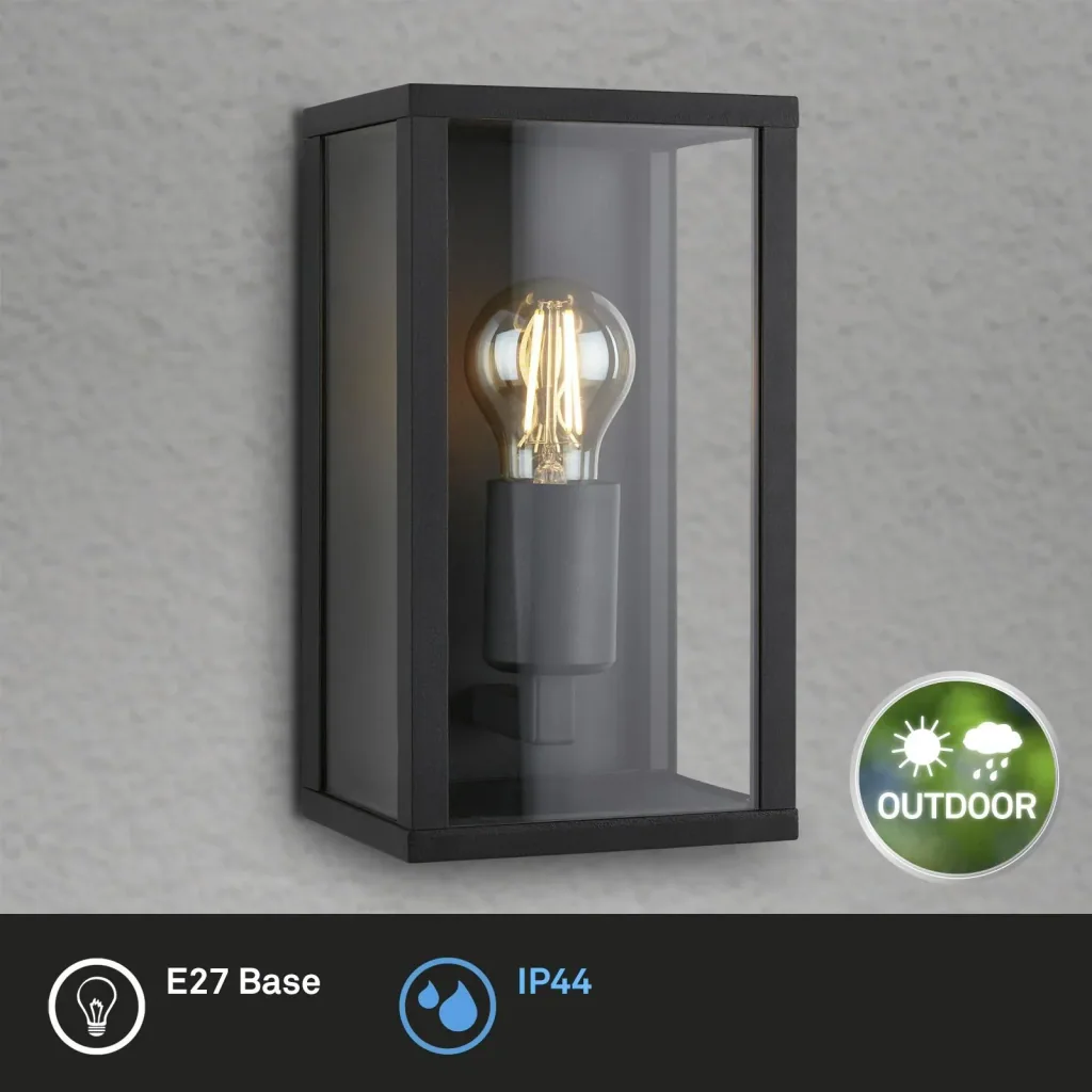 Buitenlamp, 1-lichts, IP44, metaal-glas, zwart, E27 fitting