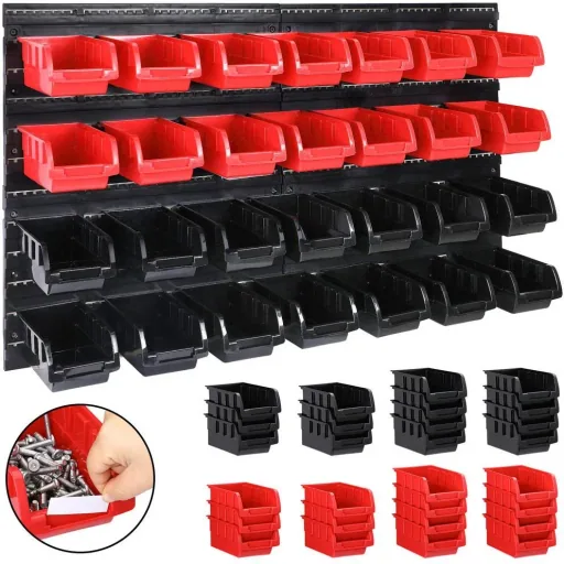 Tool wall with stacking boxes and 43-piece tool holder - 2 wall plates 54 x 47.5 x 1.8 cm