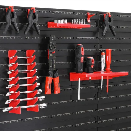 Tool wall with stacking boxes and 43-piece tool holder - 2 wall plates 54 x 47.5 x 1.8 cm