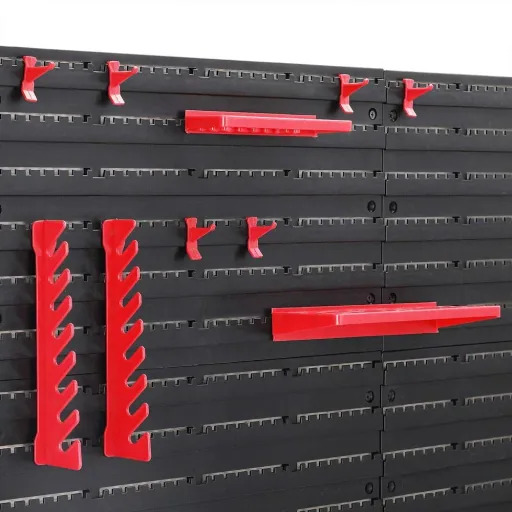 Tool wall with stacking boxes and 43-piece tool holder - 2 wall plates 54 x 47.5 x 1.8 cm