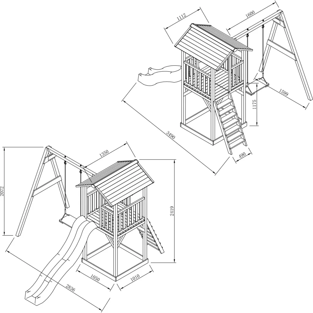 Beach Tower speeltoren met enkele schommel - witte glijbaan