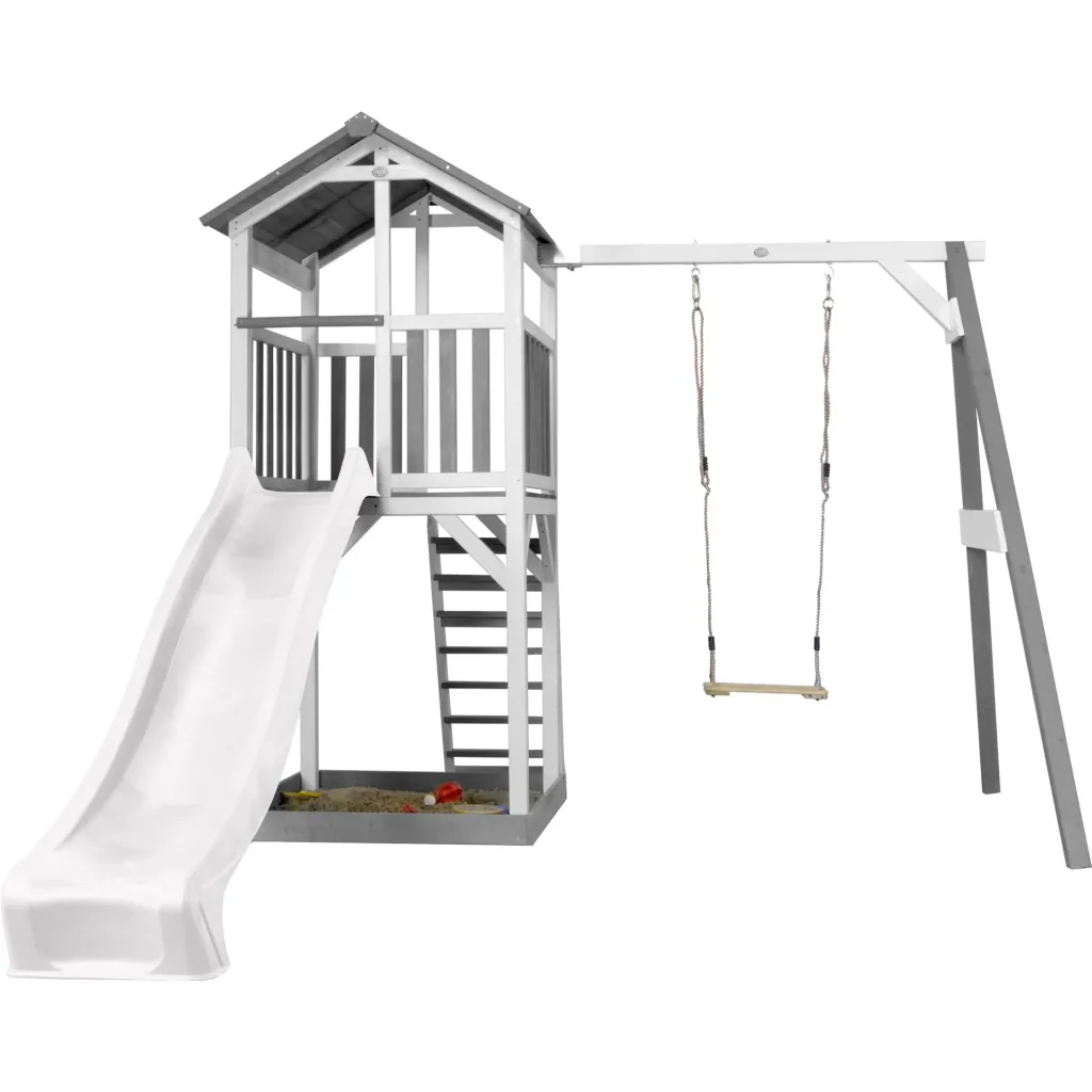 Beach Tower speeltoren met enkele schommel - witte glijbaan