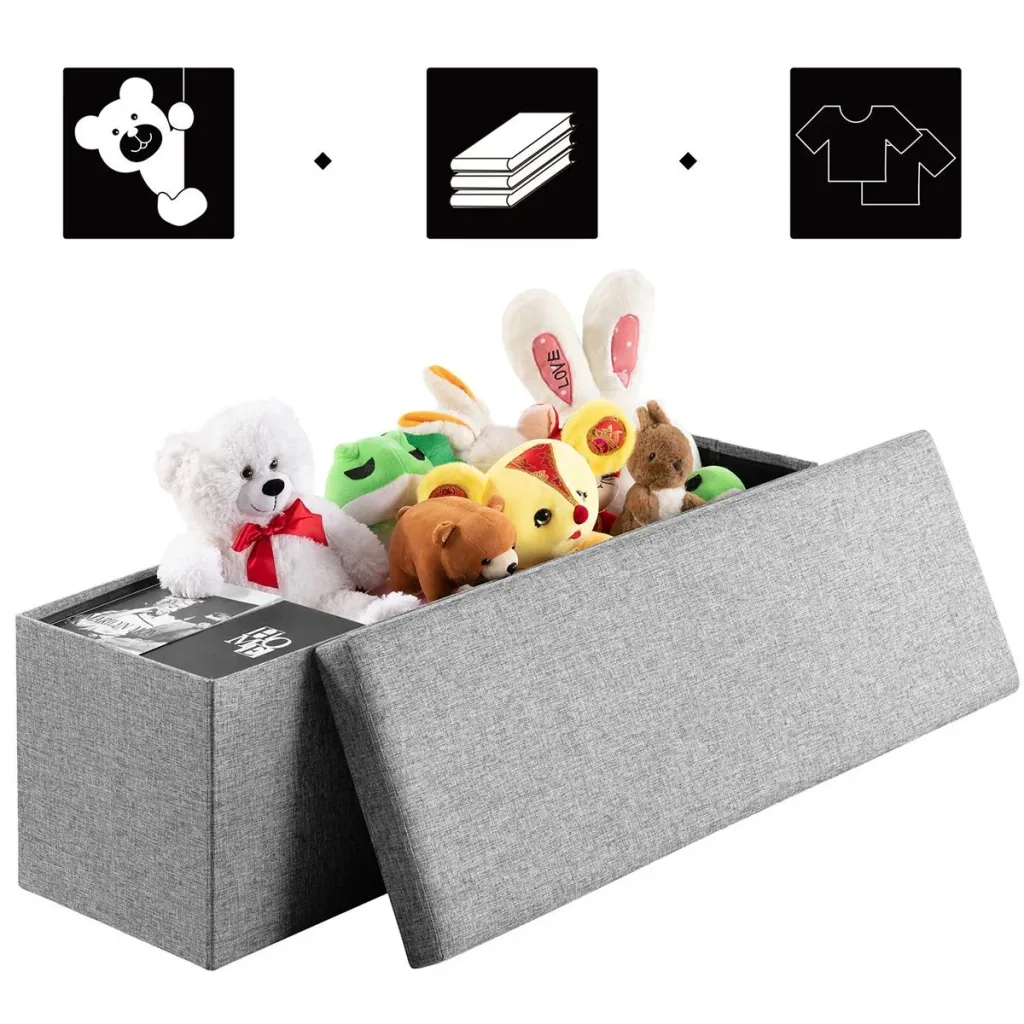 Bench with storage space - Grey 115x38x38cm foldable