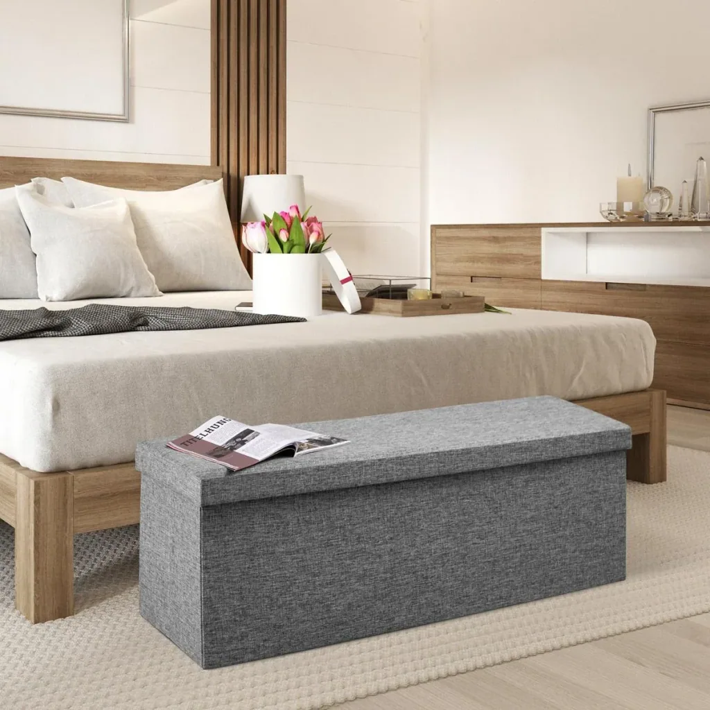 Bench with storage space - Grey 115x38x38cm foldable