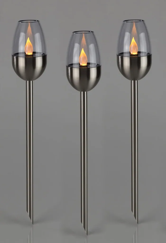 Solar stainless steel garden torches - 3 pieces