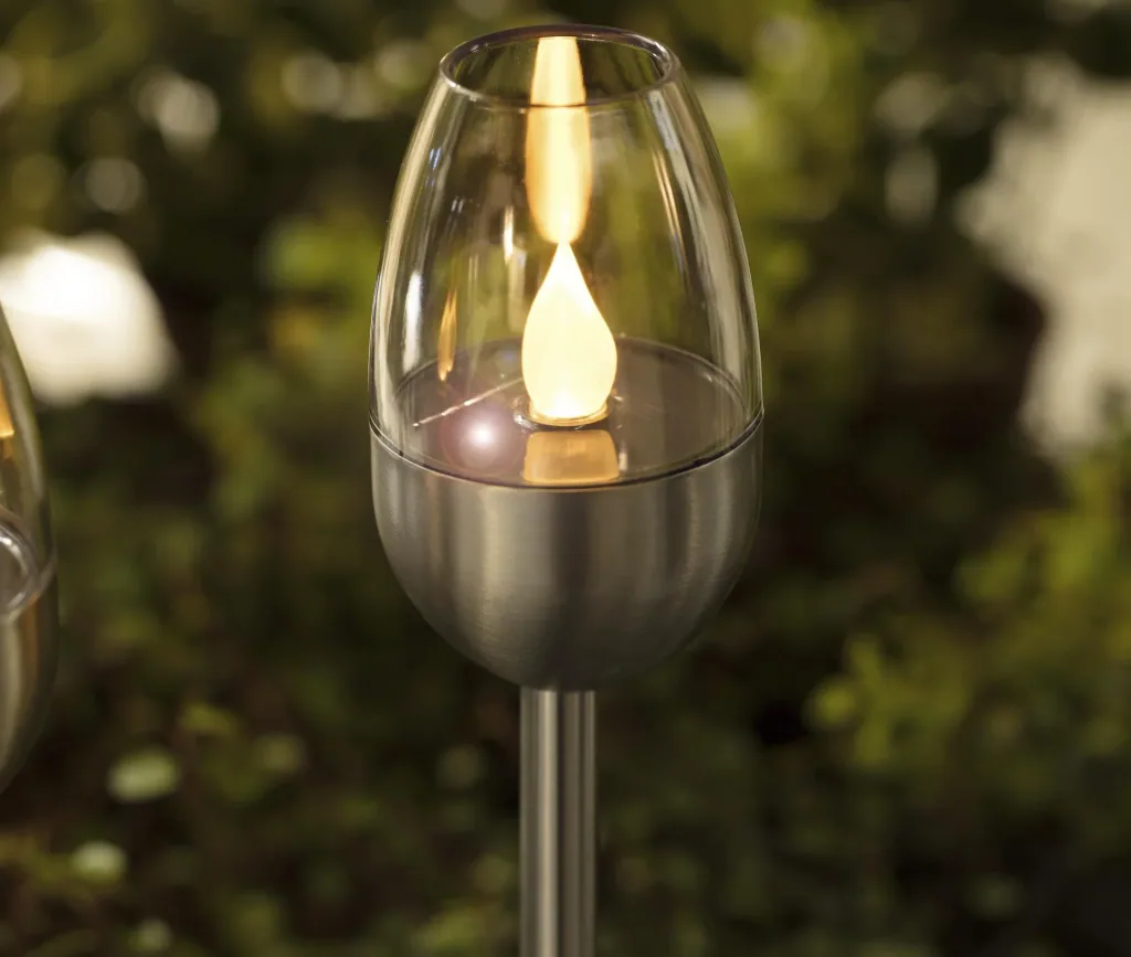 Solar stainless steel garden torches - 3 pieces