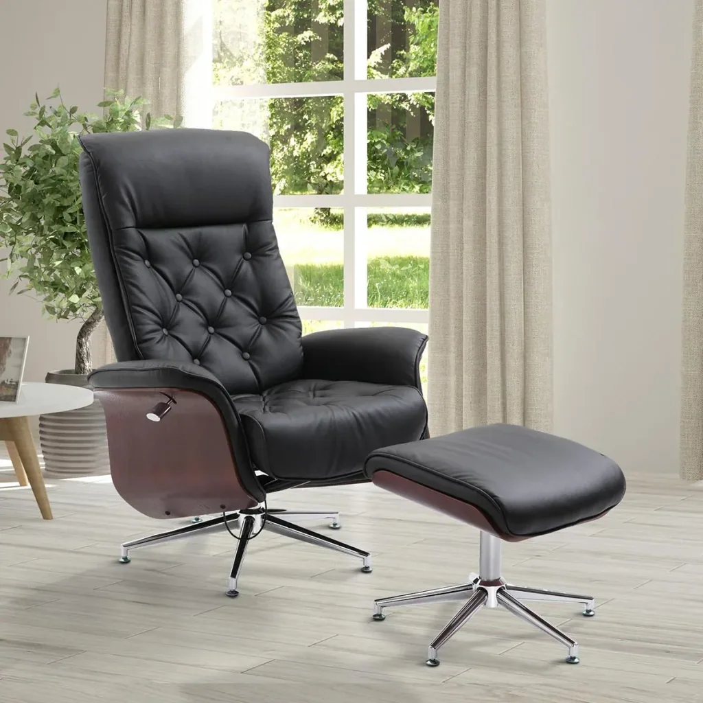 Chesterfield armchair with stool black
