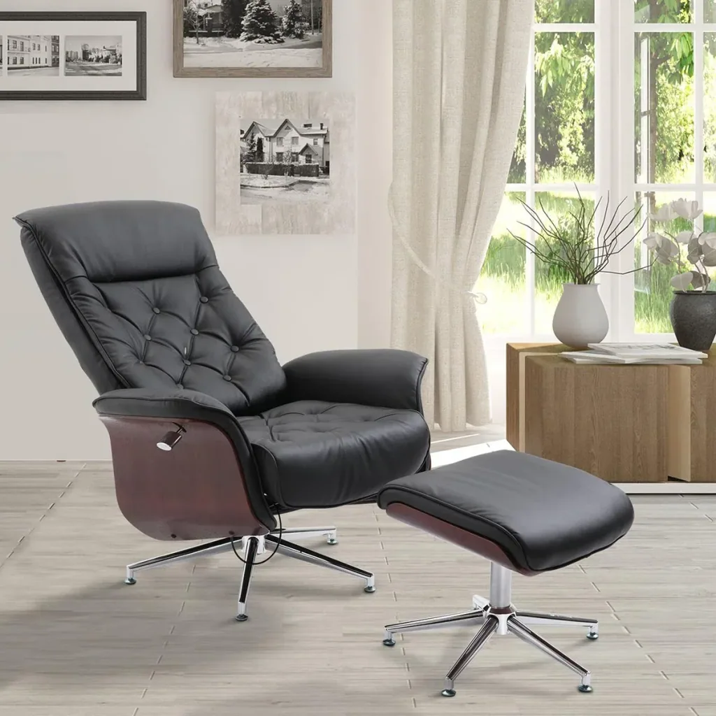 Chesterfield armchair with stool black