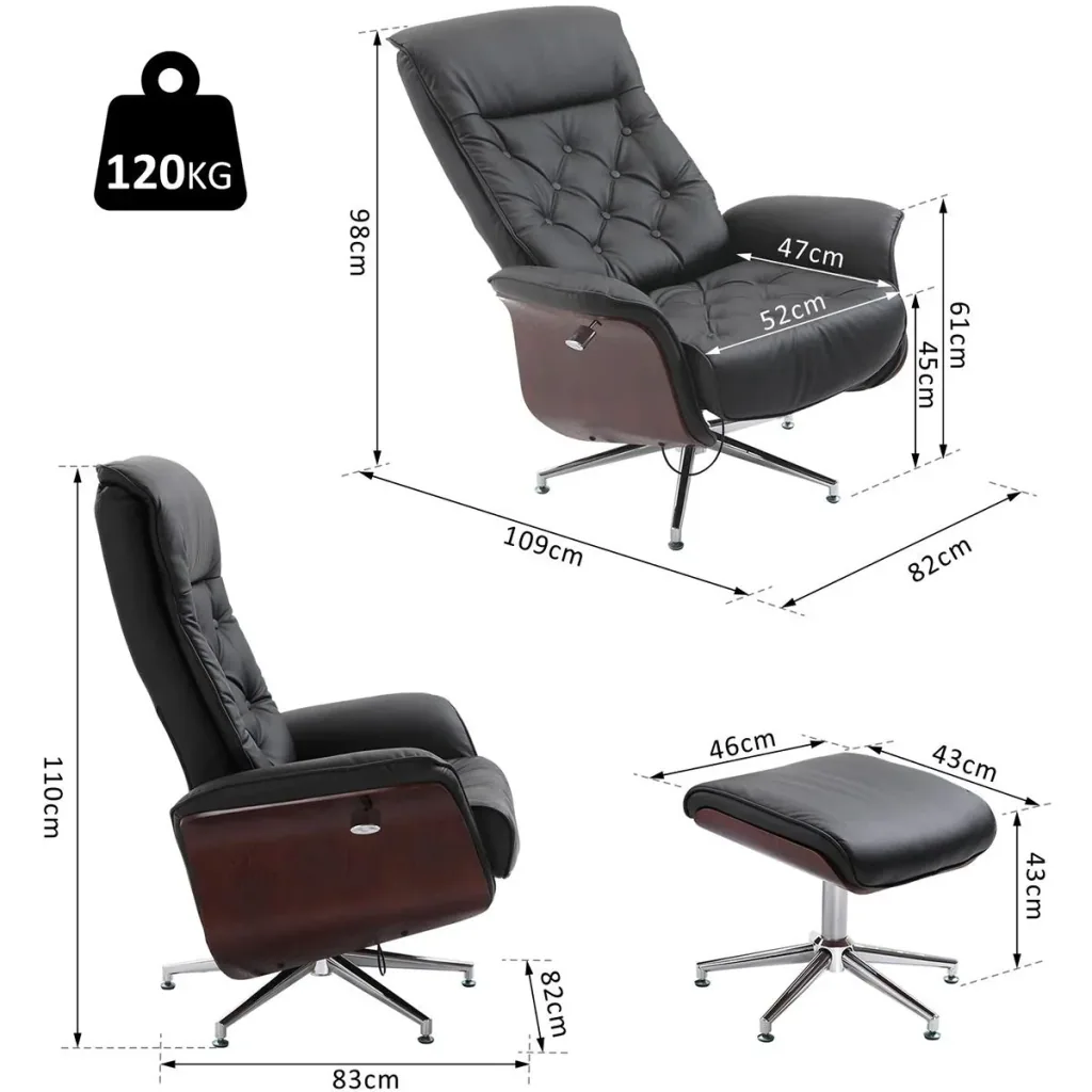 Chesterfield armchair with stool black