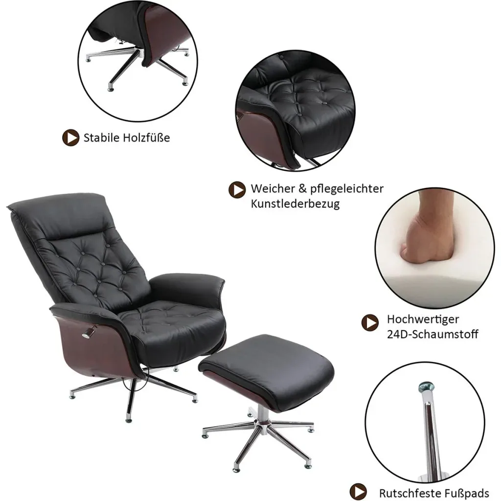 Chesterfield armchair with stool black
