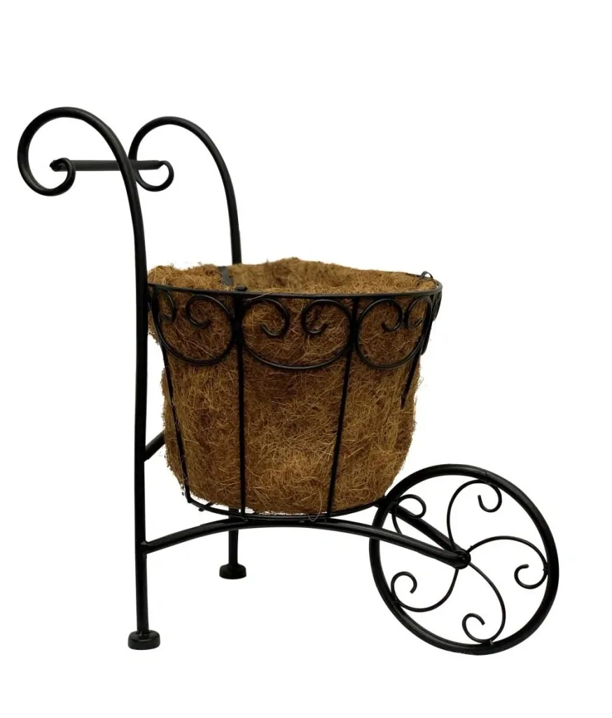 Plant stand wheelbarrow made of metal