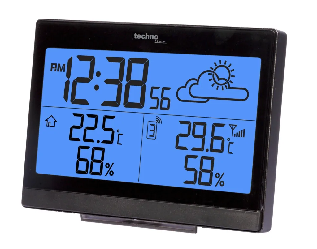 Radio-controlled clock with weather display + alarm clock including outdoor sensor