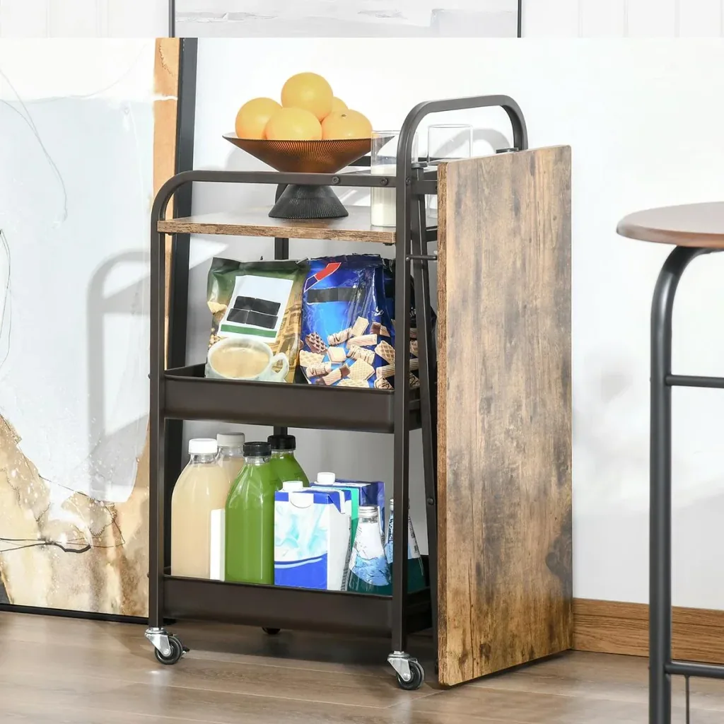 Kitchen trolley Kitchen trolley Serving trolley with a folding table top 2 trays and an open shelf Wheels Verste