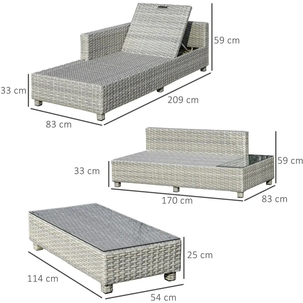 3-piece polyrattan garden furniture lounge set with side table cushions grey+beige