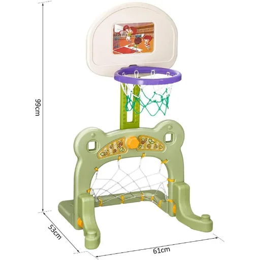 2 in 1 Football Basketball Basketball Hoop Children Toy Ball Green L61 x W53 x H99 cm