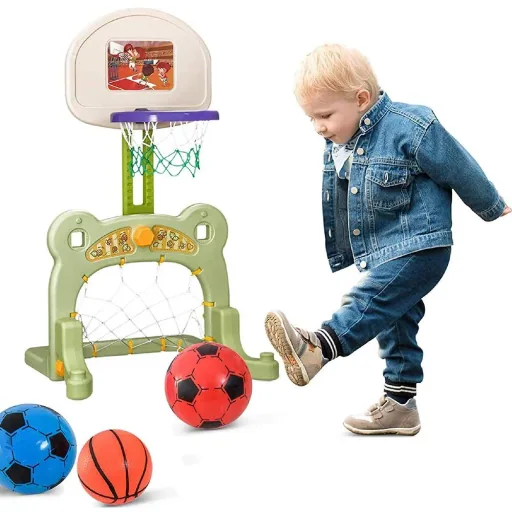 2 in 1 Football Basketball Basketball Hoop Children Toy Ball Green L61 x W53 x H99 cm