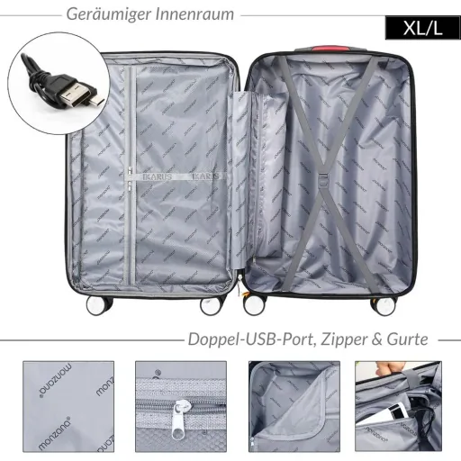 Hard-shell suitcase Ikarus Silver XL made of ABS 105-154l 78x53x33cm