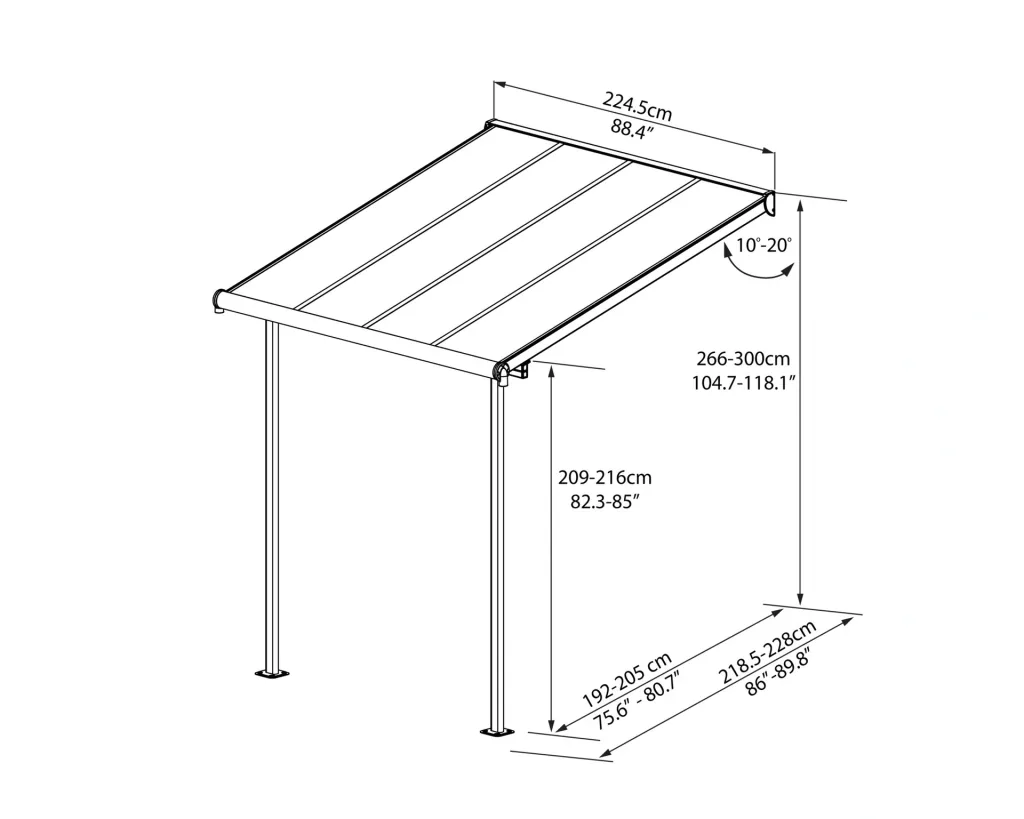 Terrasoverkapping Sierra 224,5×228×300 cm Grijs – Aluminium met polycarbonaat dak