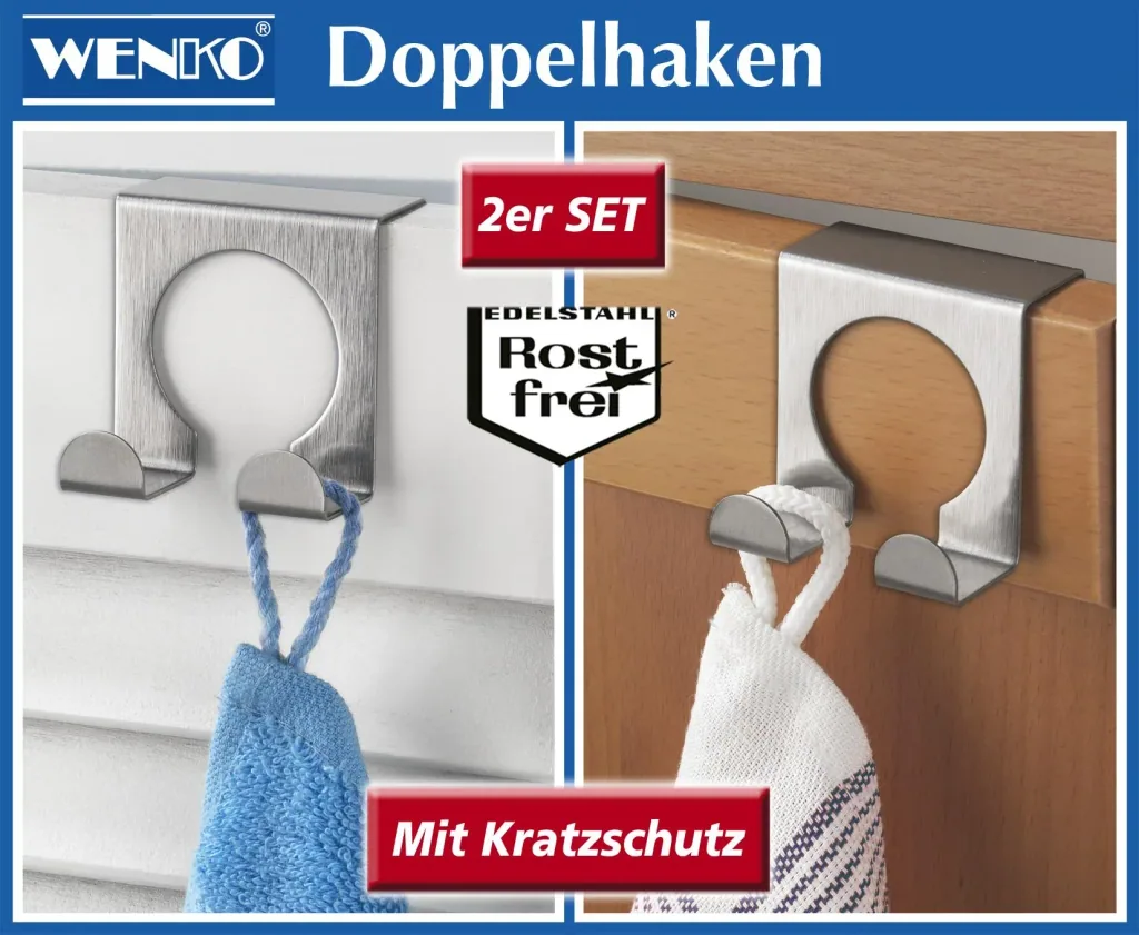 Door double hook, set of 2, matt stainless steel