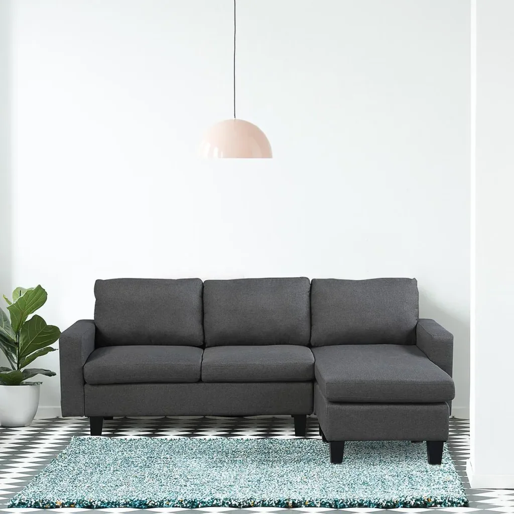 Corner sofa fabric sofa corner couch couch set with chaise longue L-shape linen grey