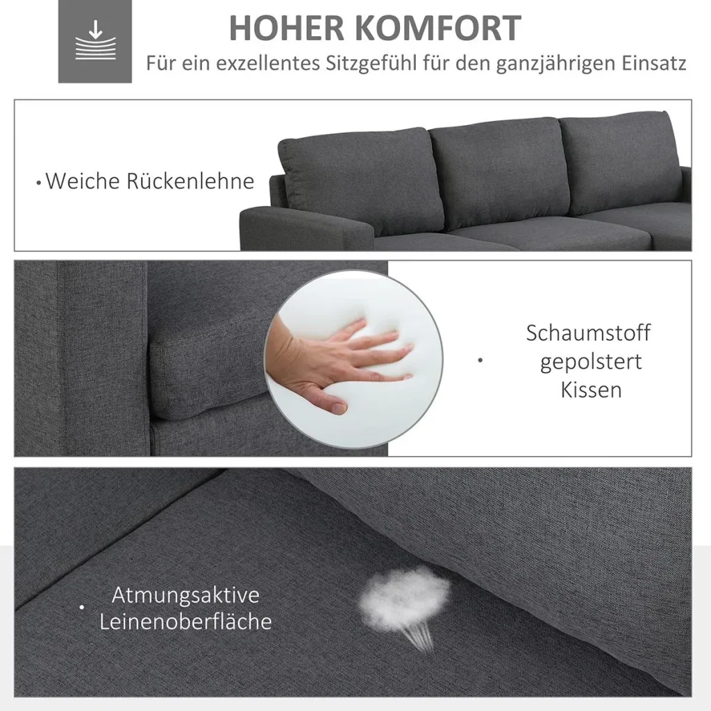 Corner sofa fabric sofa corner couch couch set with chaise longue L-shape linen grey