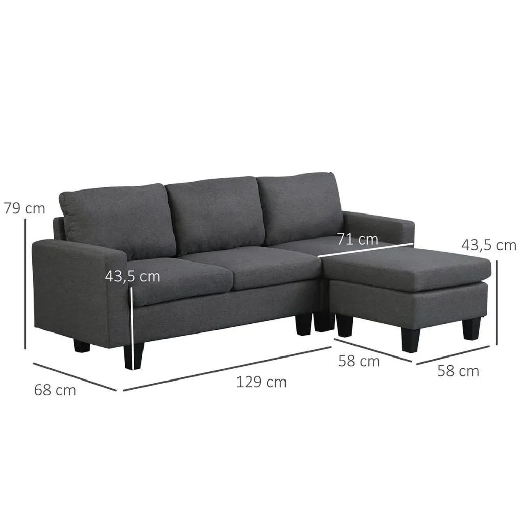 Corner sofa fabric sofa corner couch couch set with chaise longue L-shape linen grey