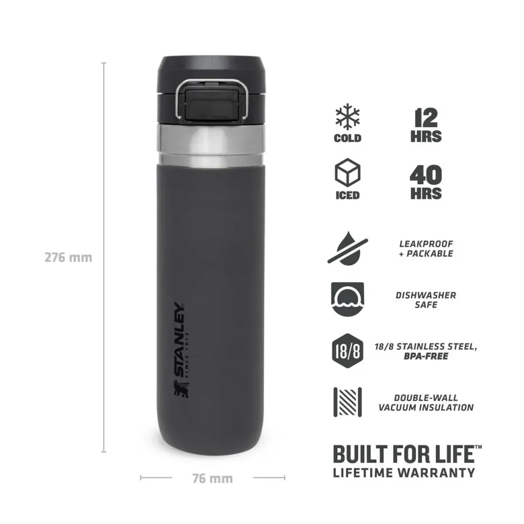 Quick Flip Water Bottle 0.7 l, Charcoal, vacuum insulation, safety cap