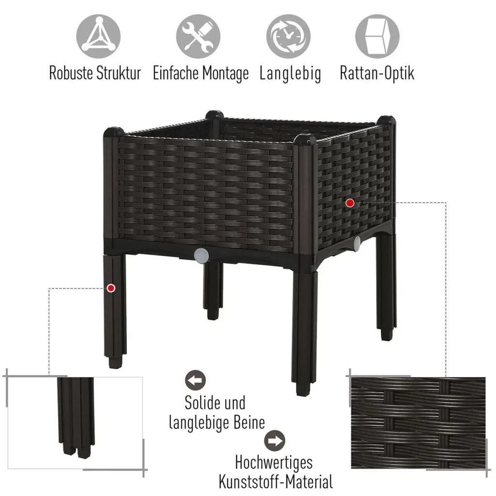 2-piece raised bed in rattan look, dark brown