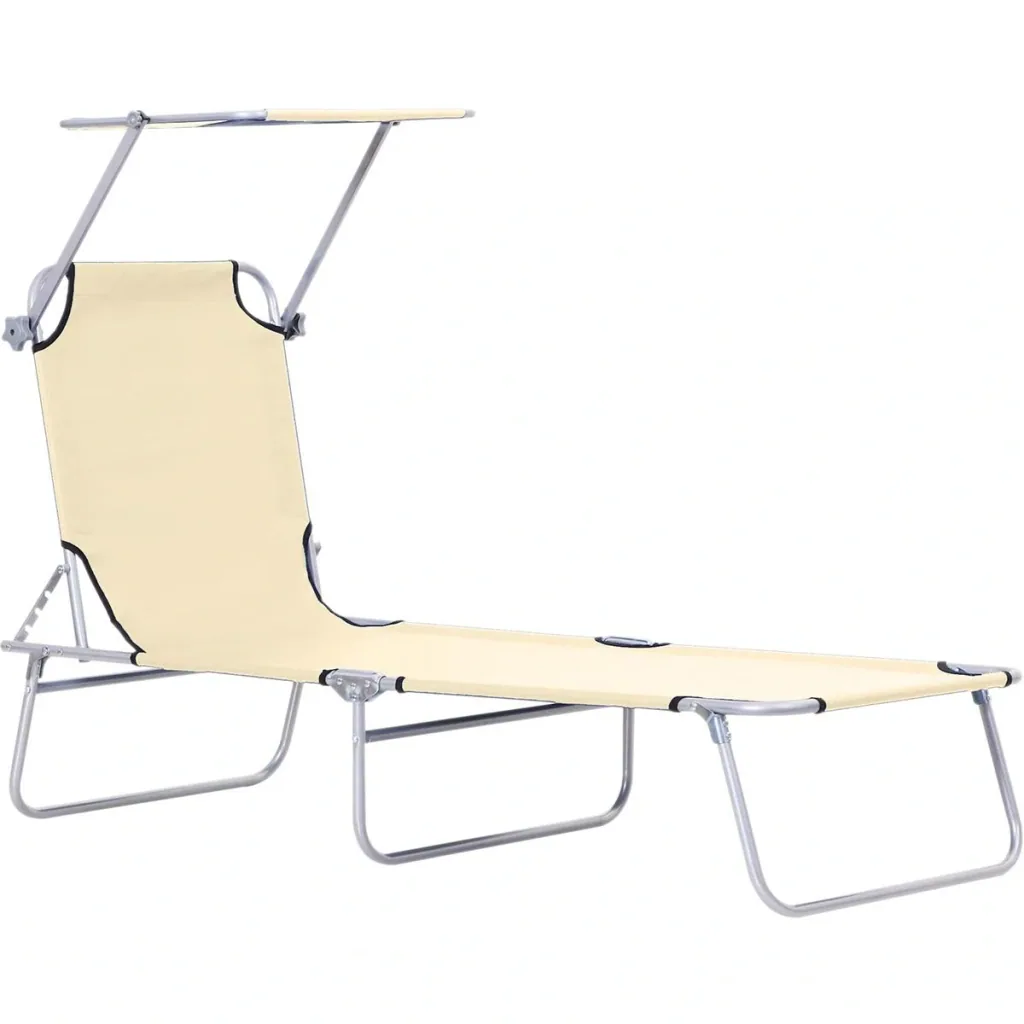 Garden lounger - foldable - with parasol - beige - 187 x 58 x 36 cm