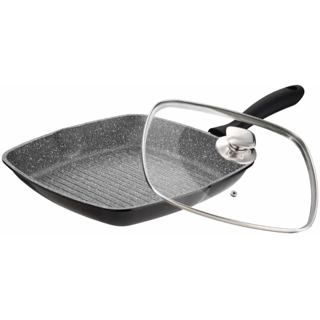 Frying pan - with lid - marble coating - 28 cm - black