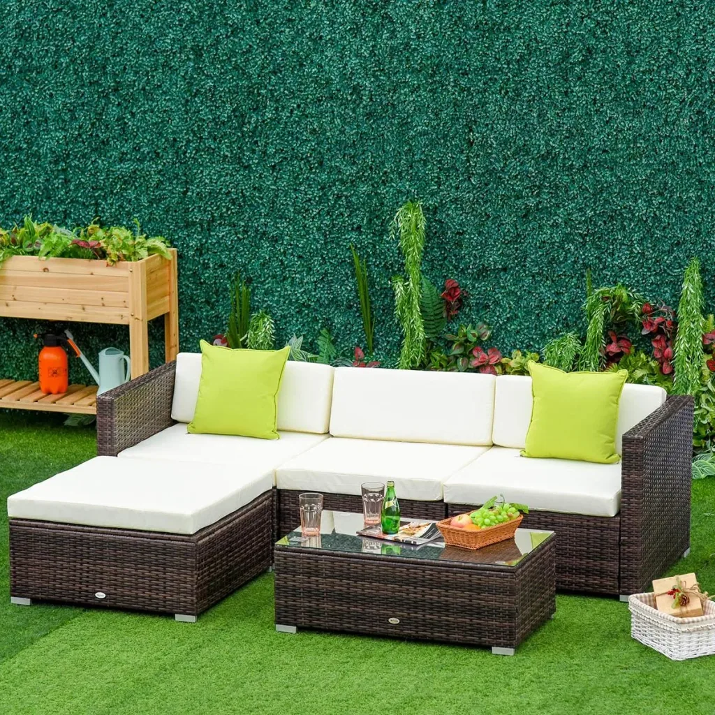 Garden furniture lounge set 5-piece with side table rattan look