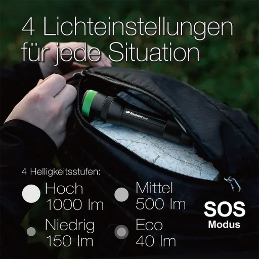 DISCOVERY rechargeable flashlight with 1000 lumens, IPX7