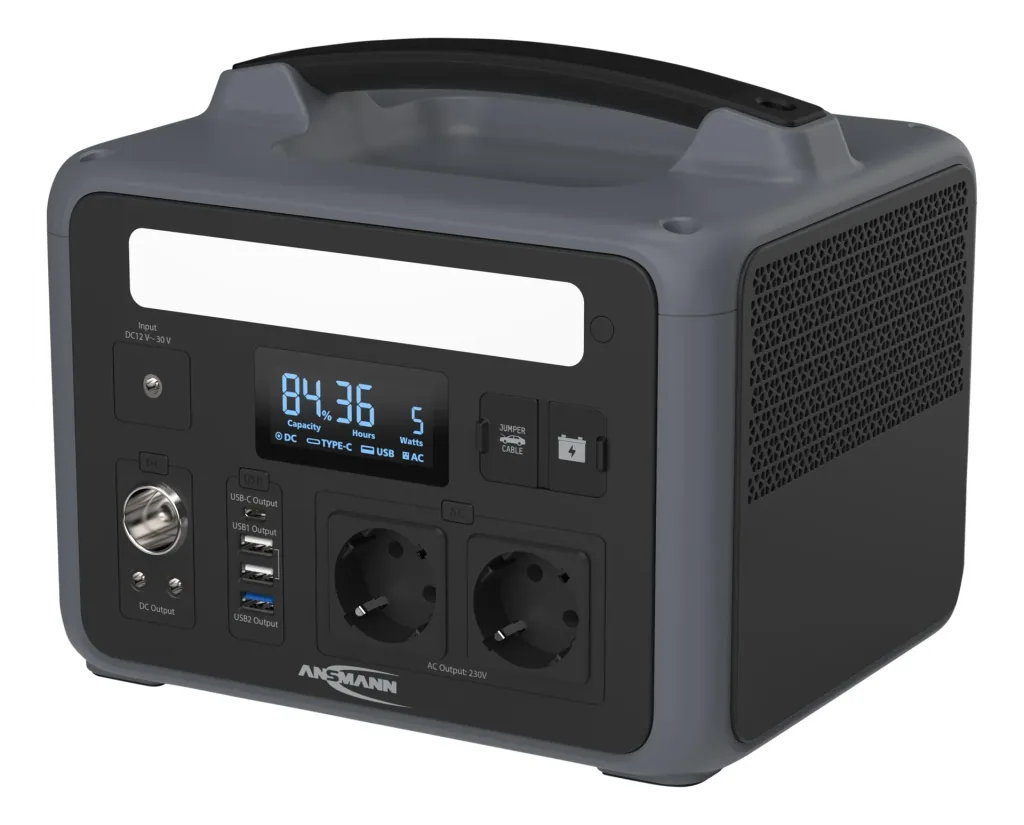Power station with LED lamp, AC sockets, car socket and USB, 600 watts