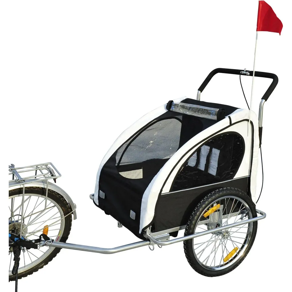 2 in 1 children's bike trailer / jogger white-black