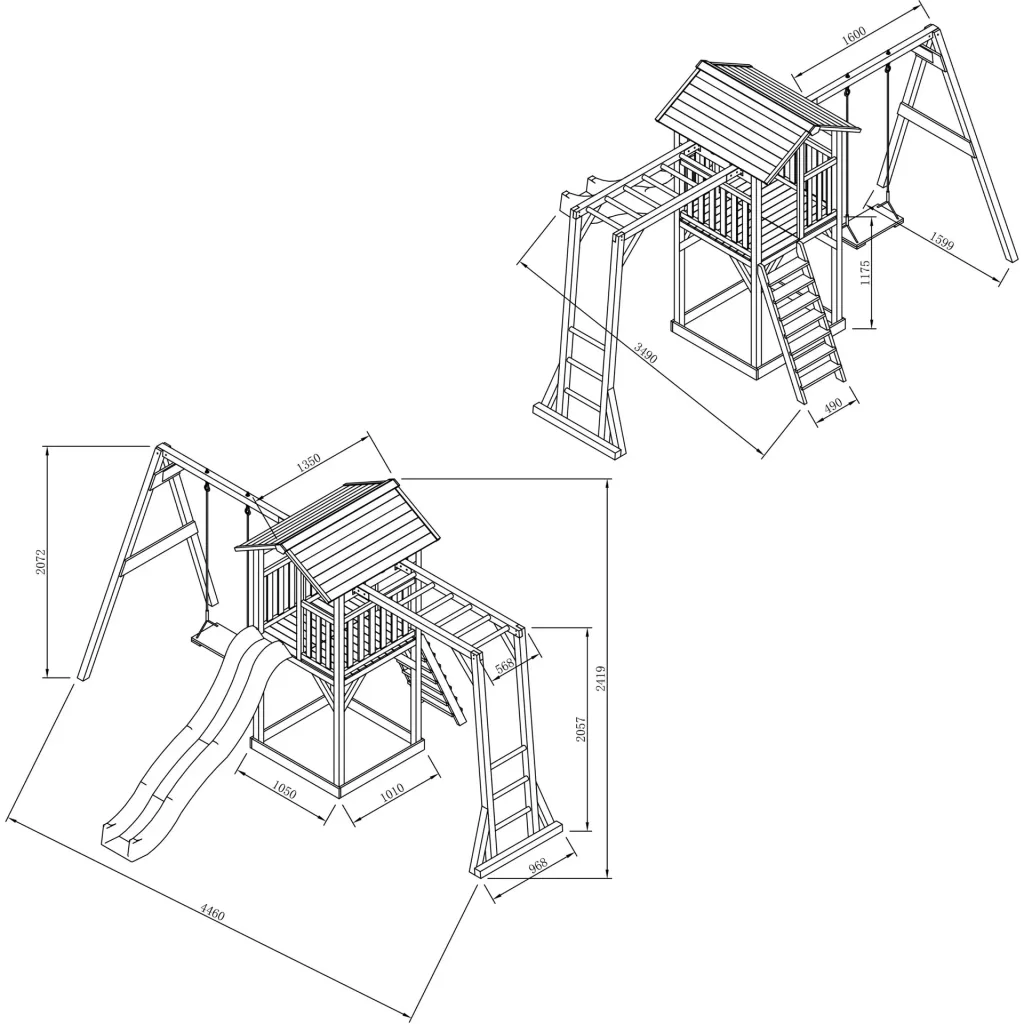 Beach Tower play tower with climbing frame and single swing - grey slide