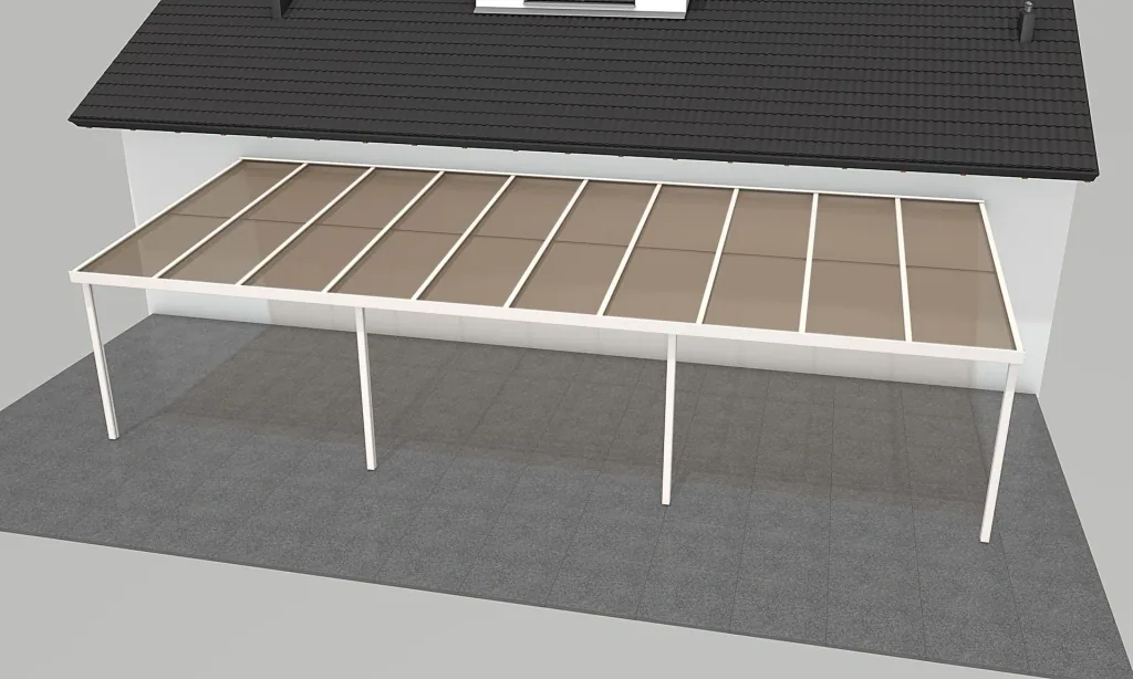 Patio roof Premium, white, 10140 x 4060 mm - Polycarbonate multi-wall sheets 16 mm, bronze