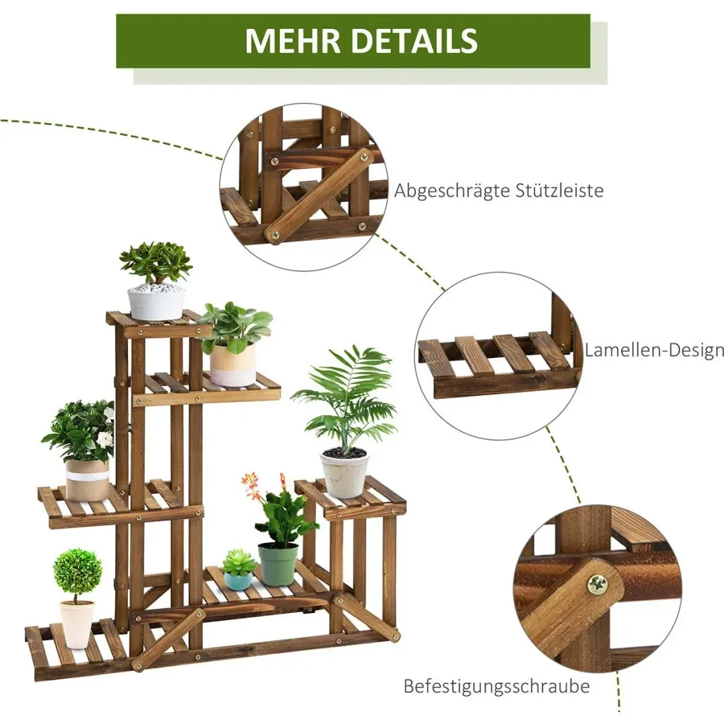 Plant shelf 6 levels Four-tiered flower shelf Flower staircase Flower stand Flower ladder Solid wood natural 98 x 28 x 96.5