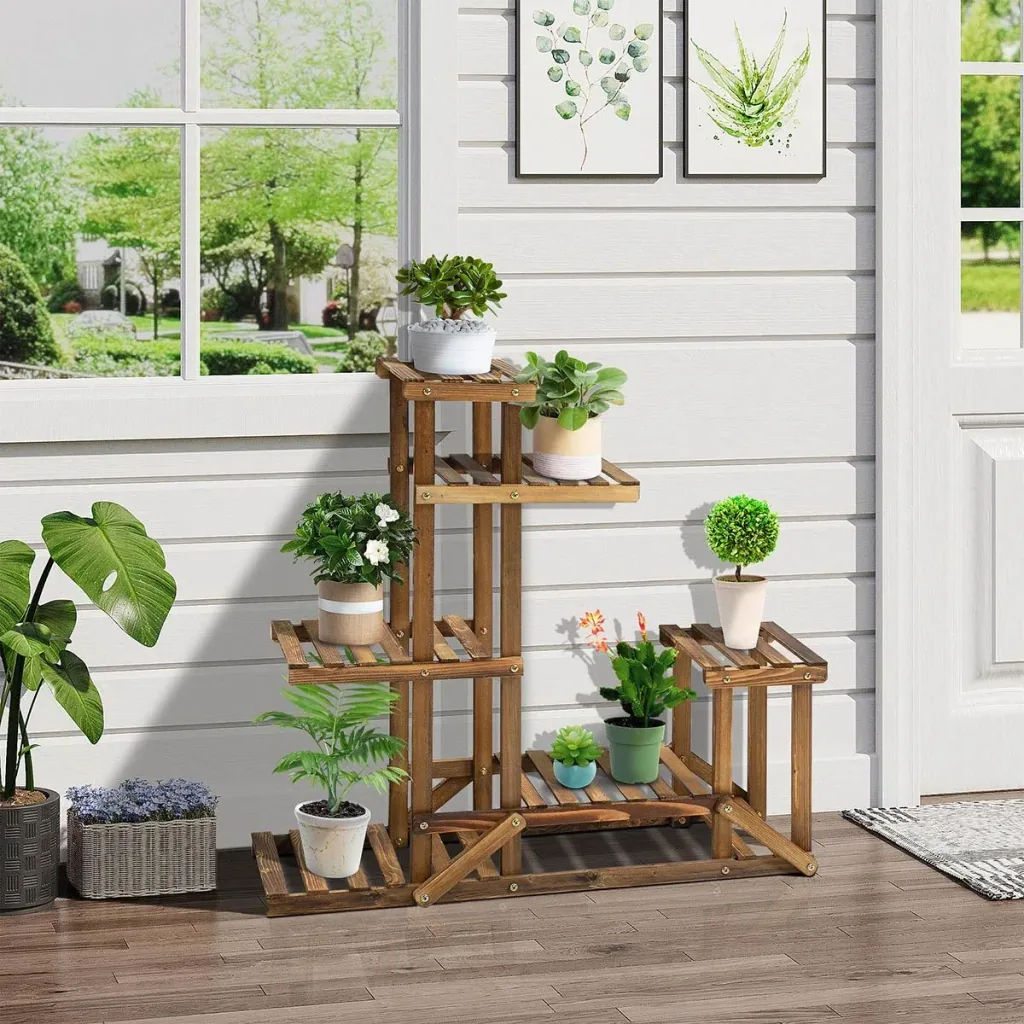 Plant shelf 6 levels Four-tiered flower shelf Flower staircase Flower stand Flower ladder Solid wood natural 98 x 28 x 96.5