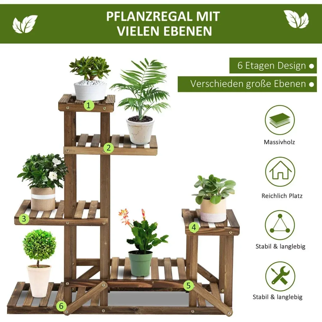 Plant shelf 6 levels Four-tiered flower shelf Flower staircase Flower stand Flower ladder Solid wood natural 98 x 28 x 96.5