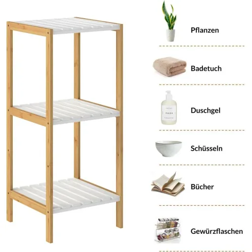 Bathroom cabinet - Bamboo - 3 shelves - 80 x 34 x 33 cm - White