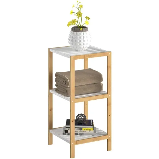 Bathroom cabinet - Bamboo - 3 shelves - 80 x 34 x 33 cm - White