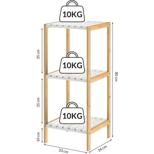 Bathroom cabinet - Bamboo - 3 shelves - 80 x 34 x 33 cm - White