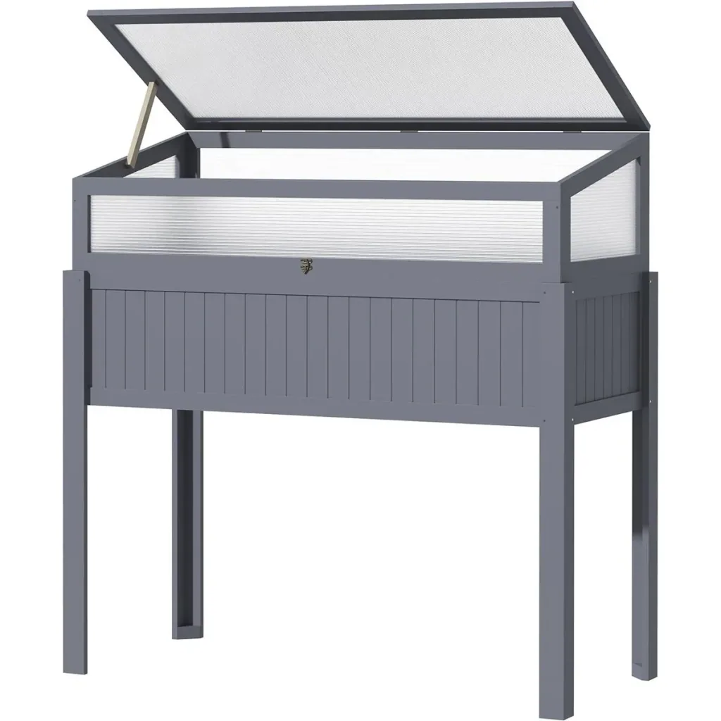 2-in-1 greenhouse and raised bed - Polycarbonate casing - Grey - 120 x 54 x 112/122 cm