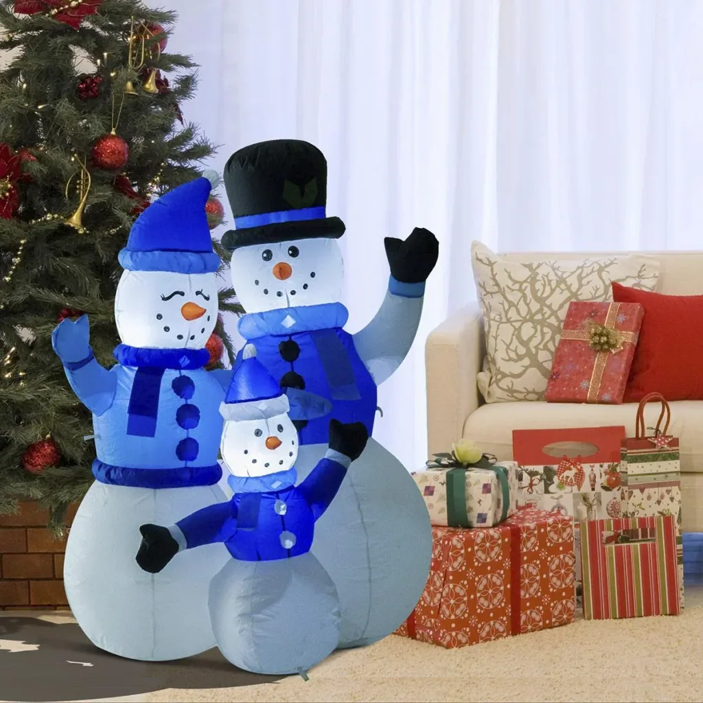 LED snowman family inflatable white/blue