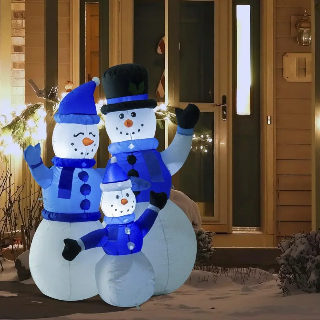 LED snowman family inflatable white/blue