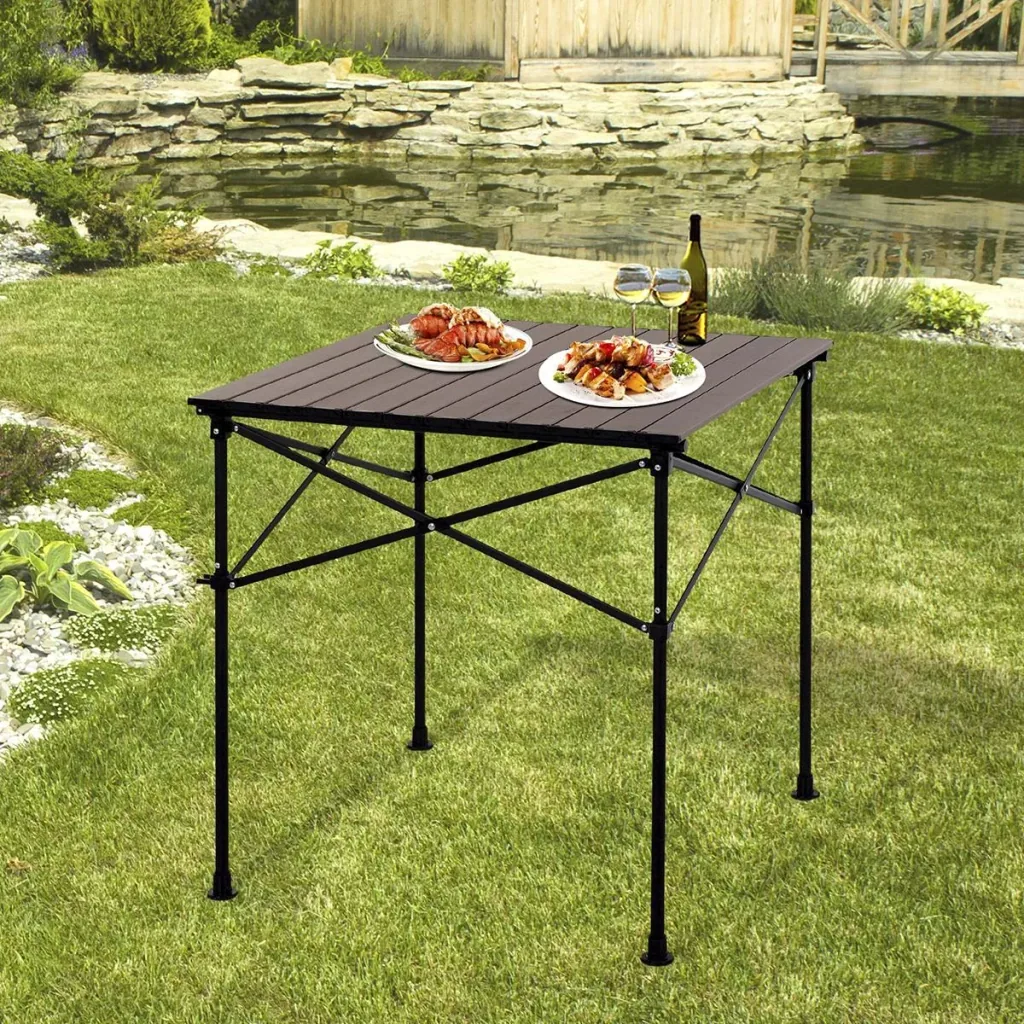 Camping table with wood grain dark brown