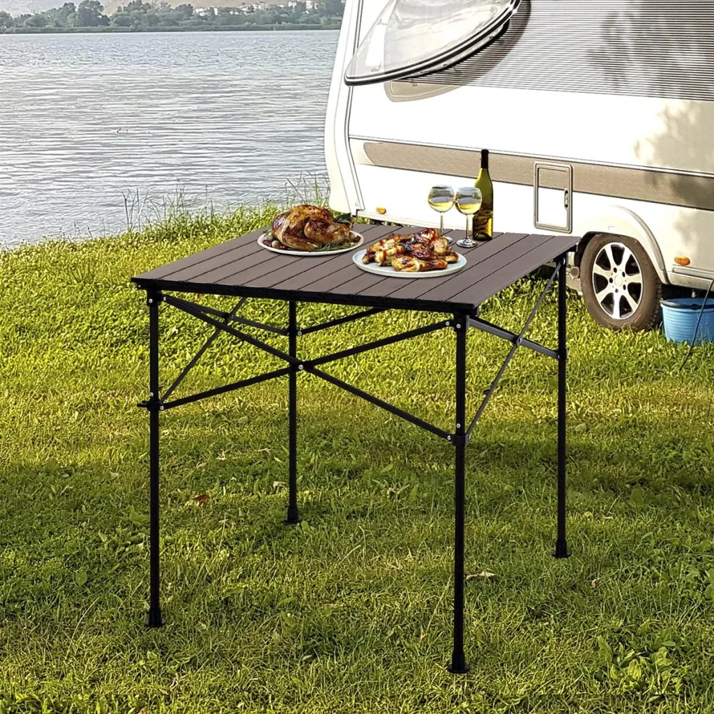 Camping table with wood grain dark brown